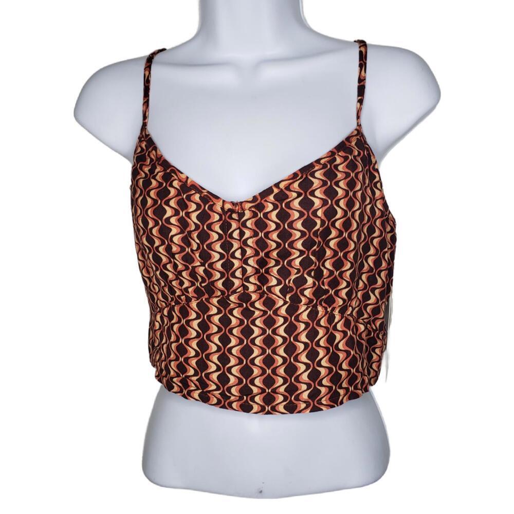 RVCA Womens Sz M Moxy Retro Groovy Print Linen Blend Tank Top Blouse(1850)